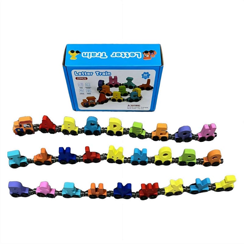 Wooden Train Set, 27pcs Abc Learning Toys, Alphabet Learning Toys, Wooden Magnetic Number Train for 3 4 5 6 7 Years Old Boys Girls - Image 1